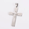 Macro view of silver cross pendant with crucifix detail and engraved religious text - No Chain / Large (60mm x 39mm) / Steel