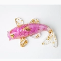 Pink resin crystal fish figurine with gold foil accents and transparent fins ornament - Rose Red Crystal