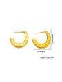 Detail view of U-shaped golden textured earrings with 2.3cm height and 2cm width spec - Gold Honeycomb Texture C-Shape Earrings (#0175) / 0.0