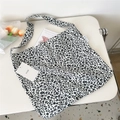 Large leopard print canvas tote bag for women featuring a minimalist black and white design - Dense Leopard Beige
