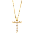 Macro detail of gold-plated necklace with a pearl-inlaid letter T pendant - Letter T