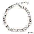 Silver stainless steel Cuban chain bracelet with five bezel-set round zircon stones - Silver Bracelet + White Zirconia (SAP778)