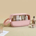 Beauty case rosa trasparente in PVC e pelle PU con stampa macaron e manico - Piccolo / Rosa