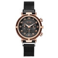 Yolako women's fashion watch with black dial and magnetic Milanese mesh strap - Black Dial