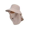Chapeau de soleil extérieur beige avec large bord, masque et rabat de protection - Beige