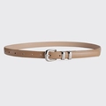 Stylish khaki leather belt with silver pin buckle for women dresses in dopamine style - Khaki