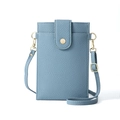 Detailansicht der blauen Handy-Umhängetasche aus PU-Leder mit Litschi-Maserung - Blau