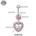 Dimensions détaillées pour piercing de nombril en acier avec cœur et strass rose brillant - Pois Beige
