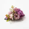 Bohemian floral hair comb with purple silk flowers and silver metal base for weddings - FS03-3 Purple