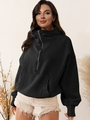 Women's black half-zip hoodie sweatshirt in a loose fit with knitted texture - S / Black