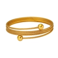 Detail of gold multi-layered wire wrap bracelet with smooth spherical end caps - Ck1095 - Four-line Gold Bracelet