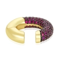 Luxurious gold C-shaped ear cuff with sparkling deep pink crystals in a micro-pave setting - Gold - Rose Red Zirconia