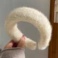 Thick mink fur headband in creamy white color for women autumn and winter styling - Wide Headband / Off White