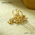 Detailed view of leaf pattern gold ring with size dimensions and weight specs - Elongated Flower Leaf(NMSR-H146-1)