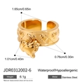 Goldener Edelstahlring mit Herz-Prägemuster und einem herzförmigen Anhänger für Damen - JDR0312002-6 / Goldenes Relief Herz Ring