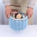 Cesta de almacenamiento de cuerda de algodón azul cielo con asas de madera para cosméticos - Estilo Anillo de Madera / 25x16cm / Azul