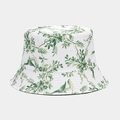 White bucket hat with green botanical leaf print made of premium twill cotton canvas - M (56-58cm) / 6# White Green Leaf