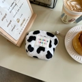 Mini borsa per cosmetici in peluche con stampa mucca ed etichetta del marchio - Piccola Stampa Muccata