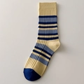 Calcetines de algodón con rayas amarillas y azules con puño acanalado confortable - Talla única / Beige Azul a Rayas