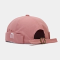 Detailed view of dust pink brimless docker cap with embroidered m logo and adjustable strap - Adjustable / Dusty Pink