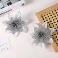 Silver glitter hollow poinsettia flowers for Christmas tree decoration, set of 2 - Double-Layer Hollow / Silver