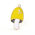 Detail of yellow enamel mushroom pendant with glitter stalk and gold metal ring - 10Pcs Yellow Mushroom Enamel Alloy Charms
