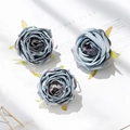 Three blue-gray artificial silk rose heads with subtle purple edges for DIY wedding decor - Navy Blue