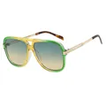 Fashionable square sunglasses with green-yellow gradient frame and blue-orange lenses - Green Yellow Frame Tea Lens