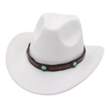 White western cowboy hat with bohemian turquoise leather band and vintage metal accents - S Kids Size (50-54cm) / White Cowboy (Turquoise)
