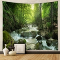 Detail of lush forest waterfall tapestry with green mossy rocks on a minimalist wall - Brushed Fabric / 73X95CM / GT100014 (瀑布溪流)