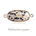 Oval Dalmatian jasper connector with gold-plated bezel and double loops for DIY jewelry - Dalmatian Jasper Gold