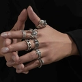 7-piece vintage silver punk ring set featuring spider and skull gothic designs - 09 Antique Silver 11420 (7pcs Set)