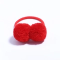 Elastic hair ties featuring two soft red pom pom balls for girls and kids hairstyles - Red