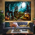 Dettaglio di un arazzo di Halloween con zucca e castello appeso sopra un divano - 150x130cm / WSJ001-Castello Oscuro