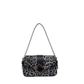 Fashionable leopard print shoulder bag with black flap and gold geometric square buckle - Black