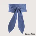 Blue denim wide waist belt in plus size with decorative knot and white contrast stitching - Plus Size / Blue