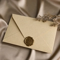 Detailed texture of beige linen envelope with bronze For You wax seal on silk - 1pc Linen Yellow Envelope + Wax Seal / Yellow