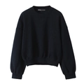 Classic dark blue crewneck sweatshirt with ribbed cuffs on a white background - XS / Black