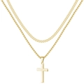 Double-layered gold Cuban chain necklace featuring a minimalist cross pendant charm - Cuban Double Layer / Gold