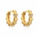 Gold plated cubic zirconia hoop earrings with wavy design on a white background - Wave Bone Style