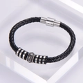 Bracciale in pelle intrecciata nera da uomo con chiusura in acciaio e perle totem - Nero