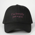 Classic black cotton baseball cap with pink I'm literally just a girl embroidery - Black