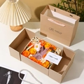 Exquisite soap flower gift box with orange and yellow roses in an elegant beige package - Gift Box Flower Orange