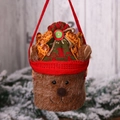 Rentier Weihnachts-Plüsch-Tasche mit grüner Strickmütze und festlichem rotem Band - Rentier-Stil Handeimer / Braun/Rot