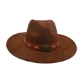 Classic brown suede western cowboy hat with leather band and vintage longhorn buckle - Coffee
