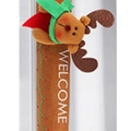 Christmas reindeer door handle cover in brown plush with white Welcome text embroidery - 211C Right Reindeer