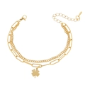 Double-layered gold stainless steel bracelet with clover pendant on white background - Gold Leaf Double Layer Pendant Bracelet