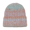Detailed close-up of thick rib-knit texture and soft pastel gradient mohair yarn - M (56-58cm) / Macaron Multi-Color Gradient