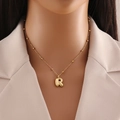 Chic 18K gold plated necklace with puffy bubble letter R pendant on a satellite chain - Letter R