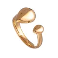 Detail of a minimalist 18k gold plated stainless steel open ring with teardrop design - Teardrop